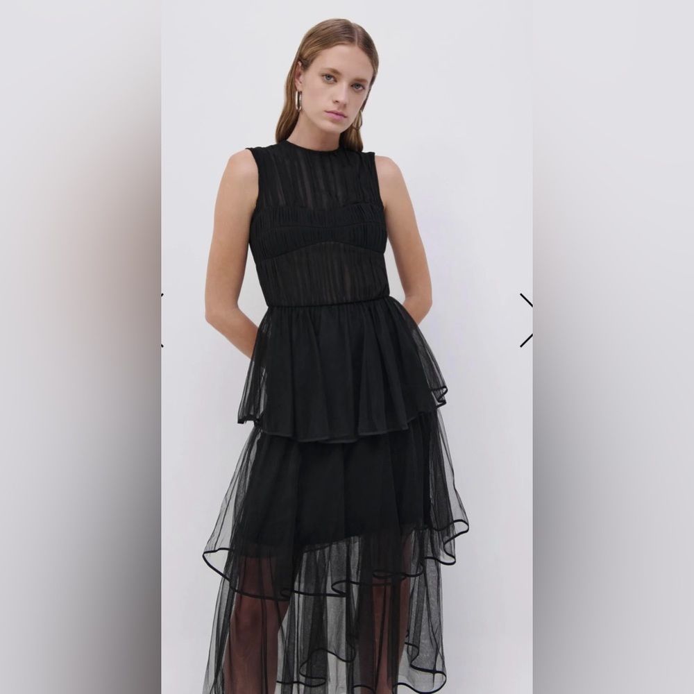 Simkhai The Benton Tulle Plisse Midi Dress, size 2 , style 622-1055